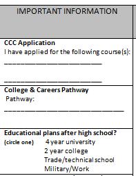In the left hand column, mark if you are applying to the Chesapeake Career Center Pursuing one of the three College