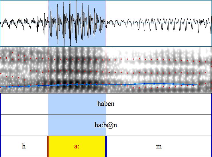a) b) Figure 1: Sample signal for high quality a) and mobile phone b) recordings of the same utterance and the phoneme segments of haben.