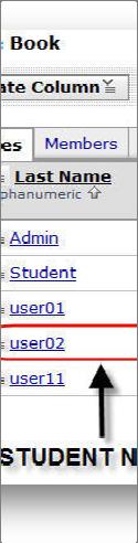 3. The Gradebook screen will show the names of each student and the name