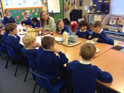 We made a healthy fruit Supertato using Weetabix.