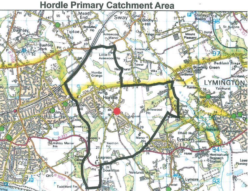 Map of the catchment area of The School OR List of roads /