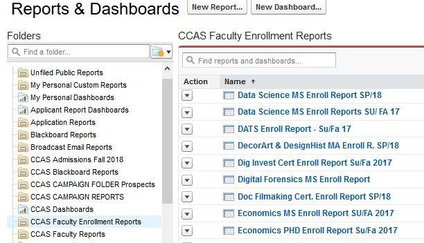 2. On the left side, under Folders, click on CCAS Faculty Enrollment Reports.