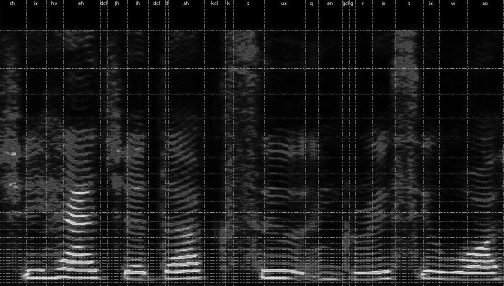 Figure 2, Spectrogram separated with MEL filter bank horizontal lines and phoneme