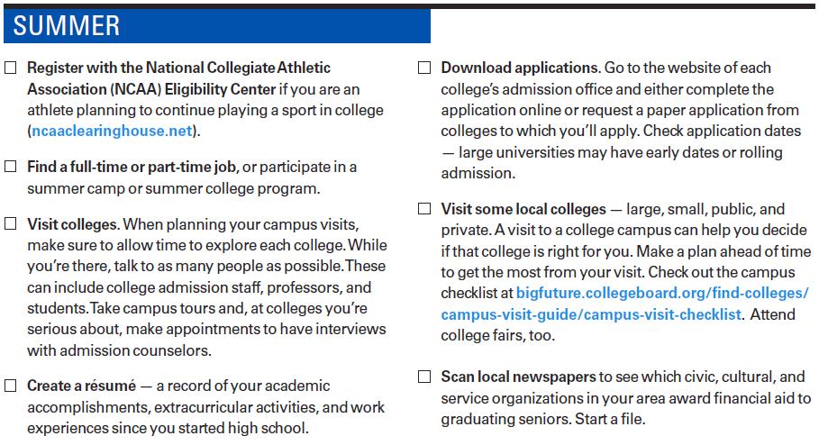 TIMELINE FOR COLLEGE-BOUND SENIORS Go to an Open House.