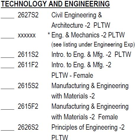 Technology and Engineering Coed OR Female Sections