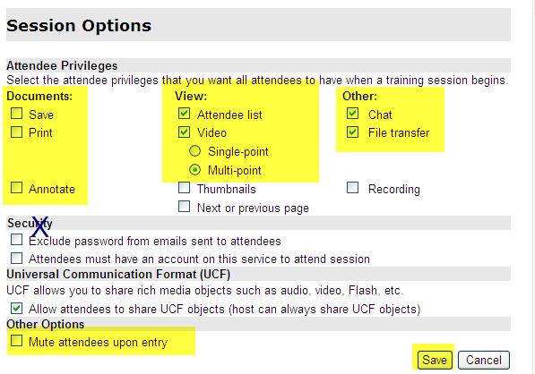 12. Inside the session options you have several options to choose from, We recommend activating