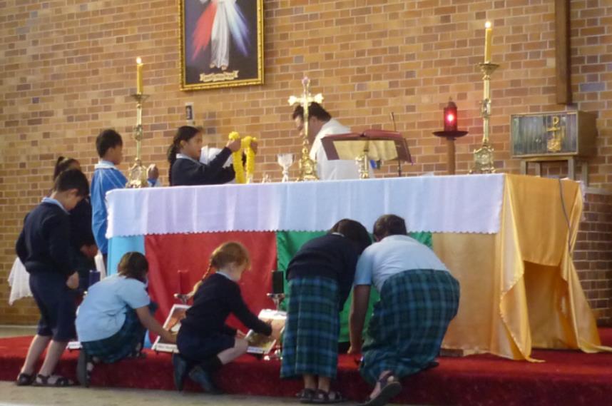 Room 5 We all gathered together to celebrate all Saints Day with a School and Parish Mass.