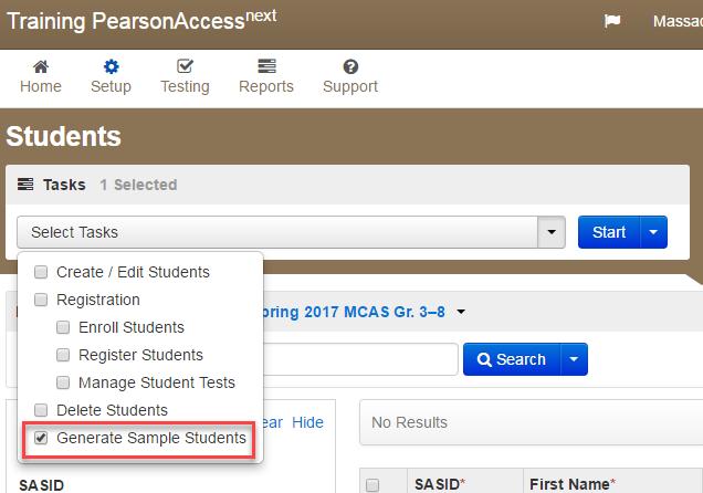 This will be used later to add students to a PearsonAccess next Session. Student Grade: Select the grade for which the students are reported in SIMS.