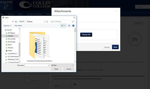 Click the Options button and select Attachments from the drop-down menu to upload your Teaching Load (maximum file size of 1 MB). Upload the file to your self-assessment.