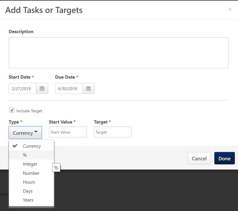 Using the tasks/targets feature The Add Tasks or Targets is a great feature to use when you have intermediate tasks and checkpoints.