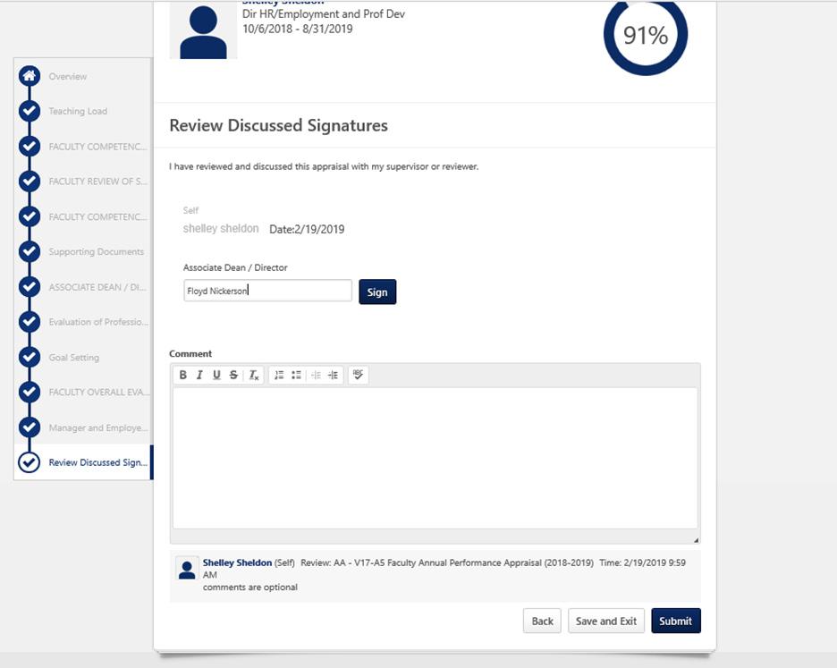 When you reach the signature page, you will see the faculty s signature and any