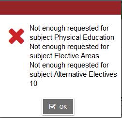 If you have not completed all areas of the course selection sheet as required a warning message will