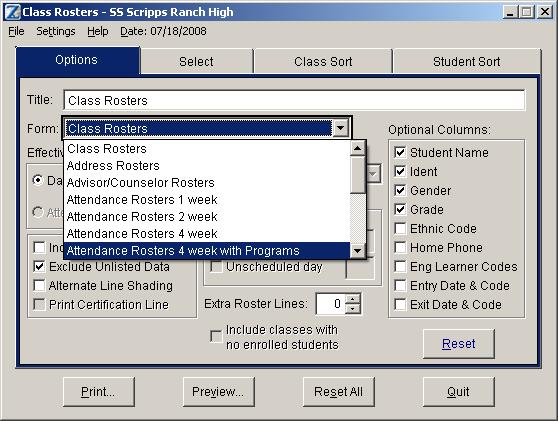 RUNNING PROGRAM REPORTS You can run reports on students programs using the Special Program History, Class Rosters or the Program Analysis report.