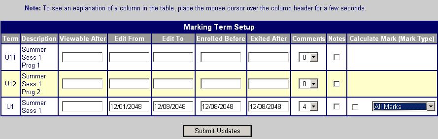 Opening the Window for Teachers Use Zangle Web Administrator to enter/change the date range for teachers. Teachers need to be given a window of time to submit their marks in TeacherConnection.