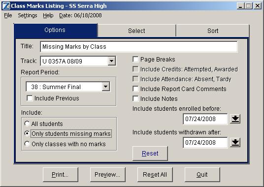 Generating Missing Marks Reports After teachers verify their marks, generate a report that determines whether or not there are any remaining missing marks.