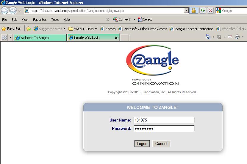 Logging In Logging in to Summer School TeacherConnection is almost the same as logging in to the regular TeacherConnection that you are used to: Navigate to https://zangle.sandi.