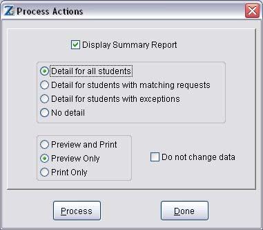 The mass request(s) that have been added should be listed in the Pending Actions window. NOTE: At this time, the students have not yet been assigned their course requests.