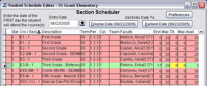 Elementary Schools: The student s schedule appears (Periods 1-4).