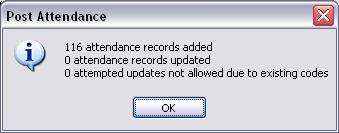 This message describes the number of attendance records added, updated, or not allowed.