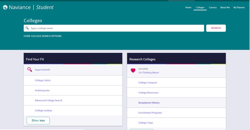 Naviance College Home Page Go to Colleges Tab Explore