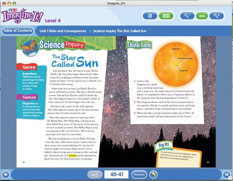 Using Flash-based software, you and your students will be able to review large-screen projections of the Student Reader content in an interactive format.