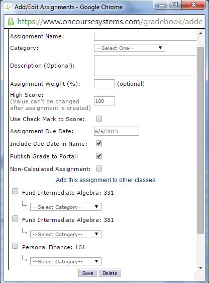 6. Click the Add Assignment button on the left toolbar.