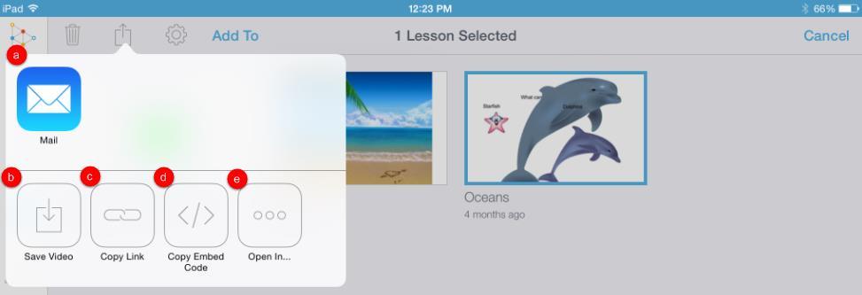 Copy Link d. Copy Embed Code e. Open in (Educreations Pro-paid upgrade only). Option 2 1. Go to the Your Lessons page located by clicking. 2. Click the Lesson to open and play it.