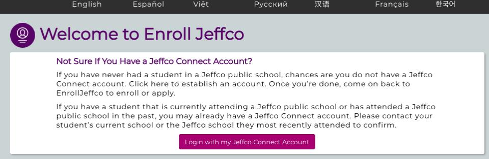 Login with Jeffco Connect Families will be Required to