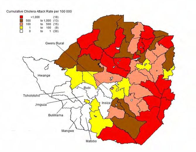 June 2009) Map 2 showing the cumulative cholera attack rates (per