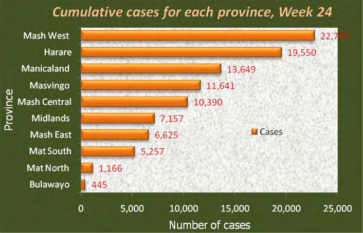 Graph 3 showing the cumulative number of reported cholera cases by