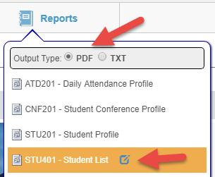 Report results display on the screen, possibly in a new tab, and can be reviewed or printed, as desired. Click the icon that displays after the name of the report to open the report interface.