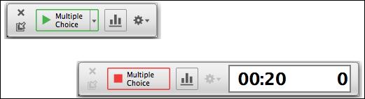When polling is active, the Start (>) button switches to a Stop button and a timer appears. A counter on the far right of the toolbar displays how many students have voted.