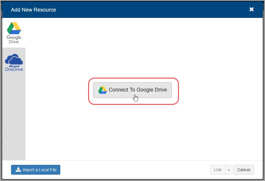 File Uploads Connecting The first time you select Google Drive (or any time you have logged out of your Google Drive account in VirtualClassroom), you are prompted to connect your account to