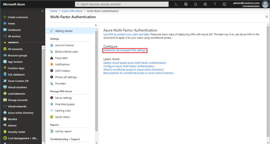 Log in to the Azure Active Directory portal. 2. Navigate to Azure Active Directory > MFA. Azure Active Directory Page MFA 3.