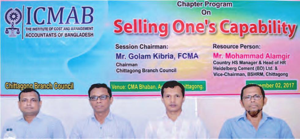 CBC News Chapter program on "Selling one's Capabilities" for ICMAB Student Purpose Chittagong Branch Council (CBC) of ICMAB holds chapter program on "Selling one's Capabilities" on 2nd November, 2017