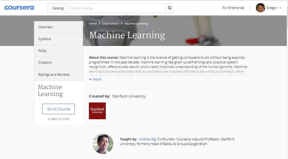 Literature Andrew Ng's Machine Learning course