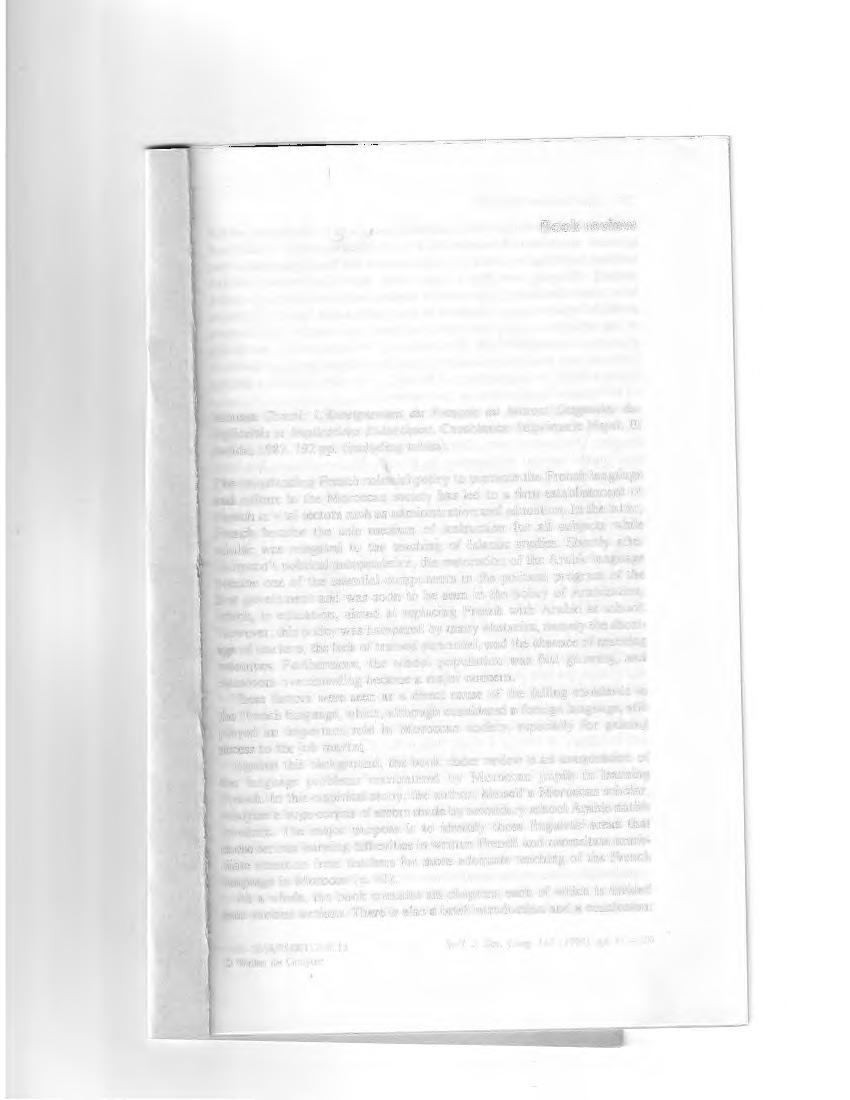 Book review Moussa Chami: L'Enseignement du Franfais au Maroc: Diagnostic des Difficultés et Implications Didactiques. Casablanca: Imprimerie Najah El Jadida, 1987. 192 pp. (including tables).