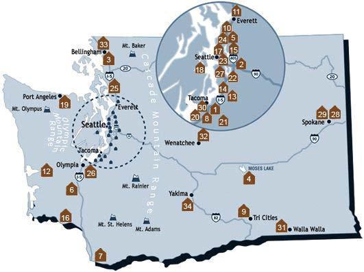 Map of WA Community Colleges and Law Schools* Washington community college ABA approved paralegal program offering LLLT education Paralegal program seeking ABA approval Washington