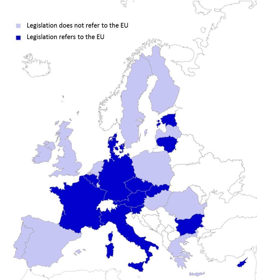 Figure 2.1 Countries that mention learning about the EU in their education legislation 2.