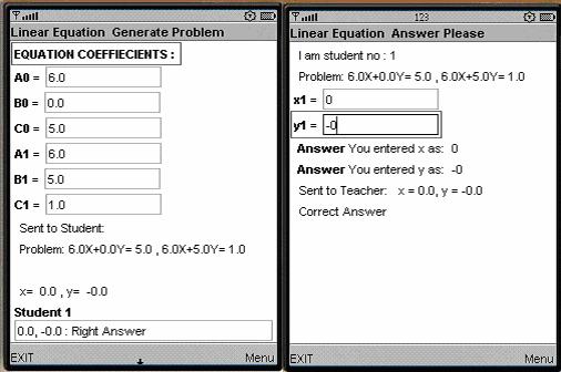 Fig. 3. Linear Simultaneous Equation The student s user input form, on the client side, is more simplistically composed of two text fields.