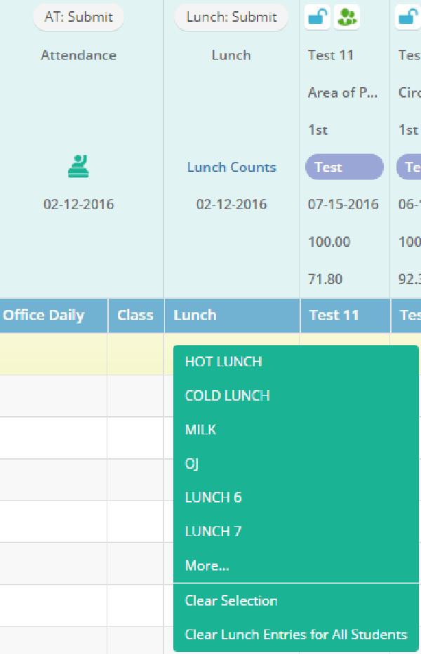 5.8 Enter and Submit Lunch Counts Using the Lunch Count feature, you can enter students' lunch preferences right from TeacherPlus, and submit them to the main office.