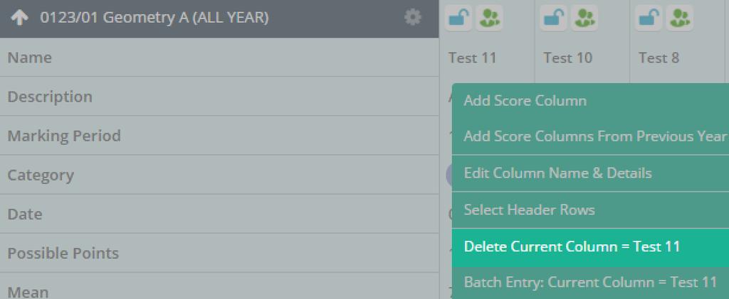 6.4 Remove Score Columns When removing columns, you can remove one specified column or multiple columns at a time.