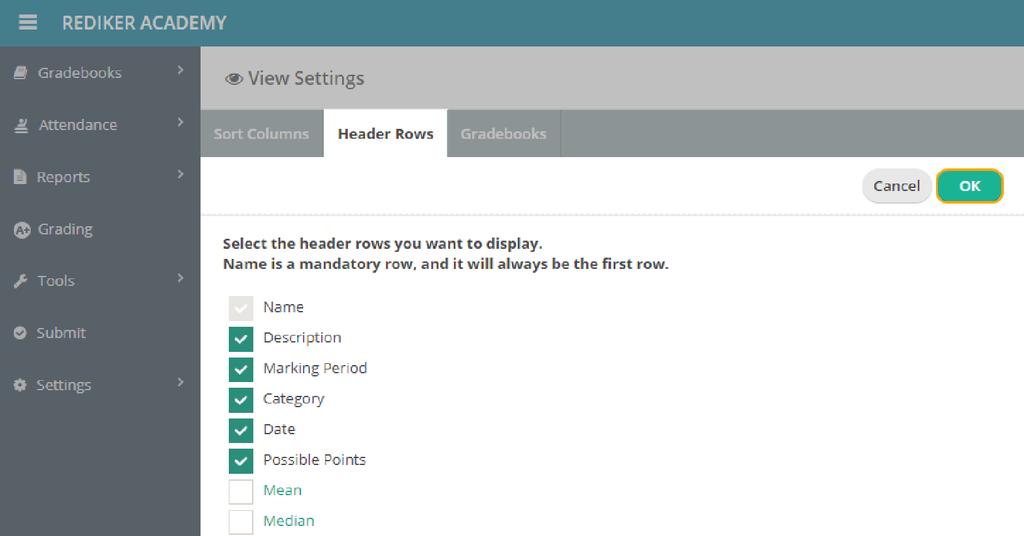 6.8 Customize Header Rows Header rows display information about your score columns.