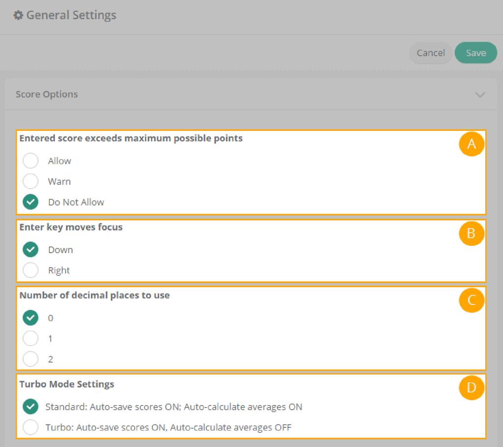 7.1 Configure Score Settings Using the TeacherPlus Gradebook score settings, you can set the gradebook response to scores that exceed possible points, customize the enter key function, customize the