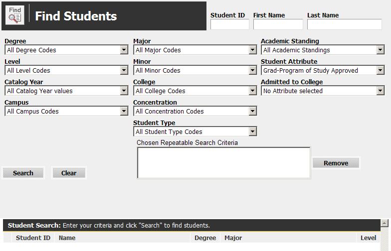 Searching for Additional Students Typically, you will first search for the student via Banner Self Service and the information for that student will display within DegreeWorks.