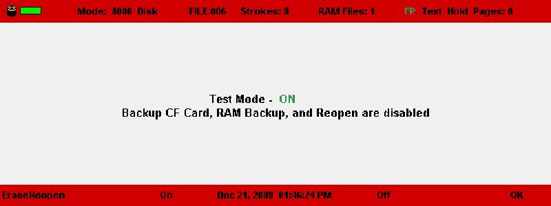 Stenograph writers and Case CATalyst software information Appendix 8C Test Mode: Backup CF card disabled (nothing will be written to the Backup CF card) RAM disabled (nothing will be written to RAM