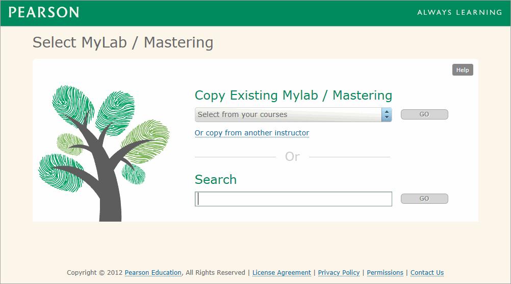 The Select MyLab and Mastering page is displayed. 6. Find the coordinator course you want to use. You must select a coordinator course. These course have "Coordinator" in the course title.