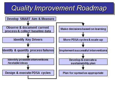 Follow Quality Improvement Roadmap: Once our Improvement Team has convened and our connection to the registry established, we will follow a step-wise process (depicted in Figure C, below) to guide