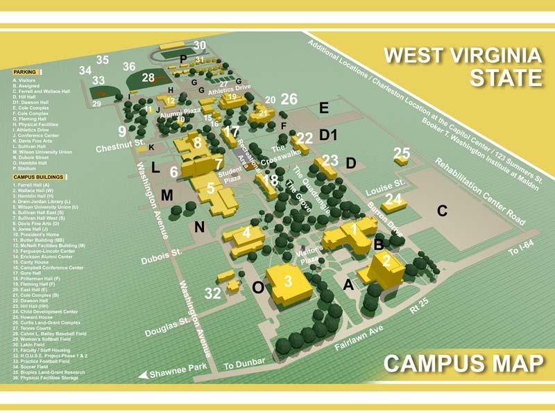 The Wilson University Union is the location of the meeting and is labeled 5 on the campus map. Parking is available in lot labeled M. On I-64, take the Institute exit and turn left onto Route 25.
