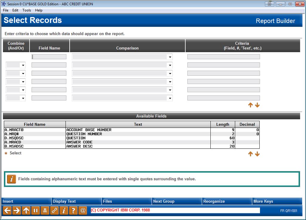 REPORT BUILDER ON-SCREEN REPORT If the analysis report does not meet your needs, a simple display report is also available, displaying all recorded responses to survey questions: Member Survey